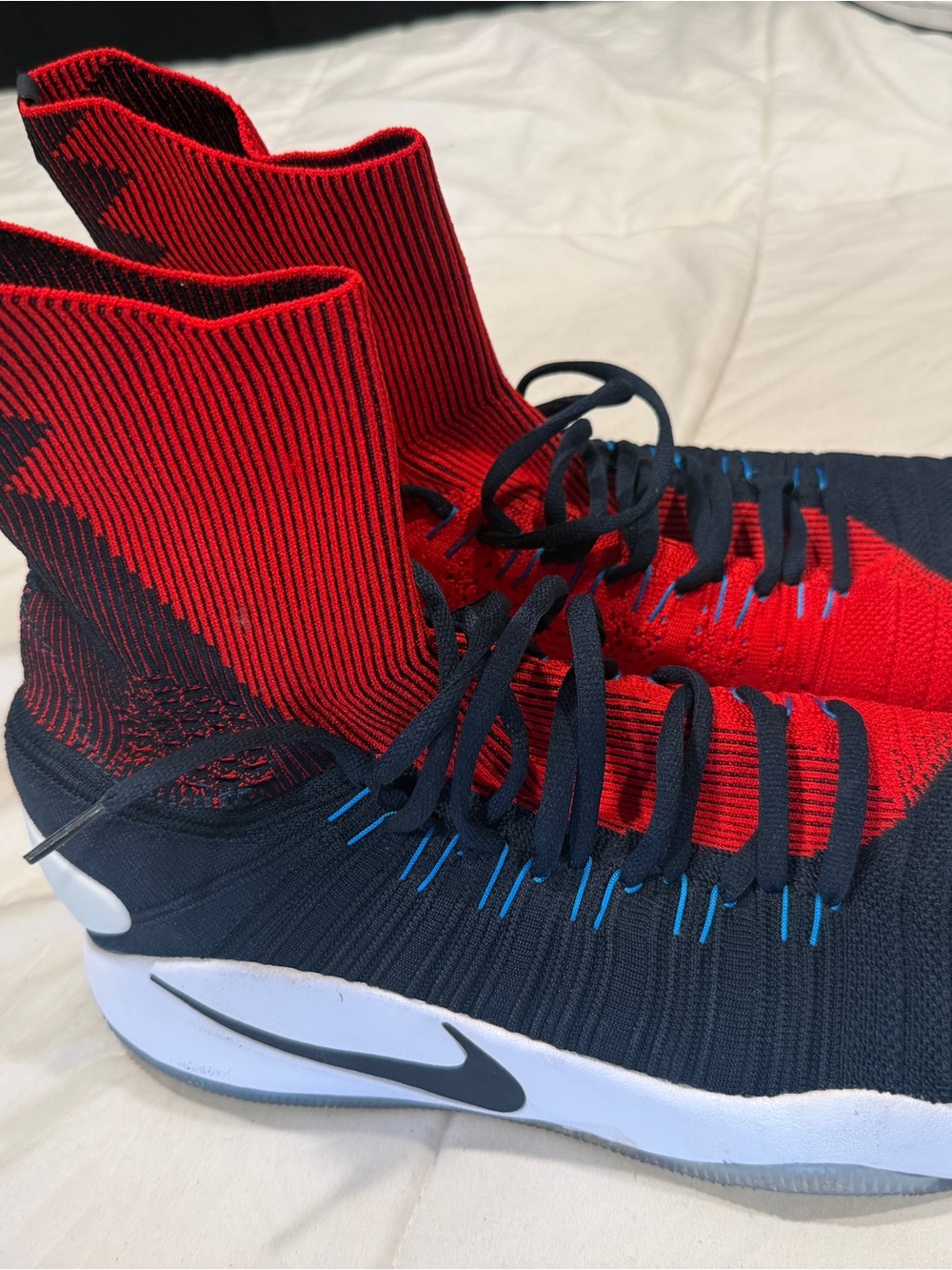 Nike Red and Navy Knit High-Top Basketball Sneakers